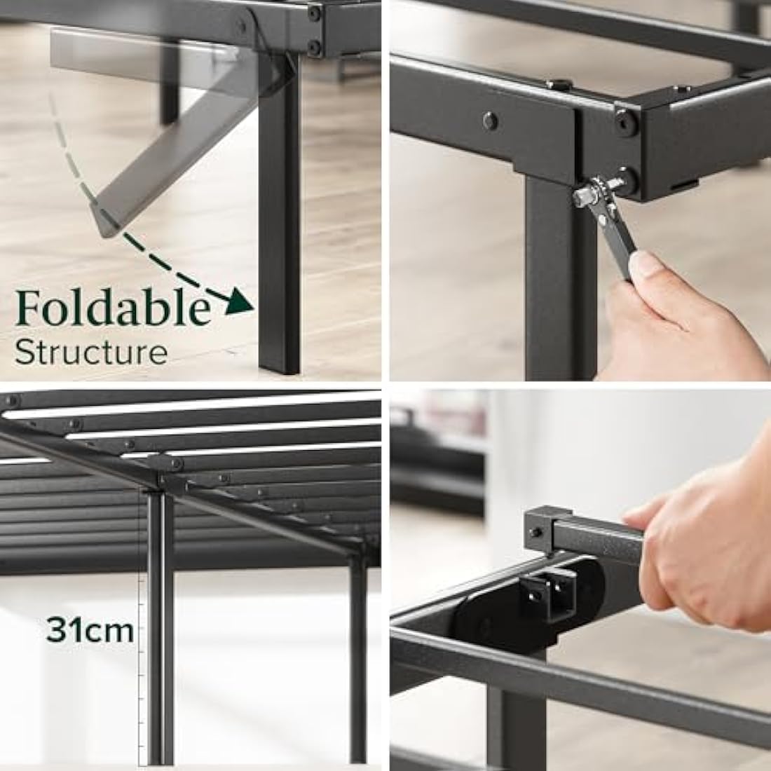 Zinus Caleb Super King Bed frame - Bed 180x200 cm - 36cm Height - Metal bed frame with Underbed storage and steel slat support - Black