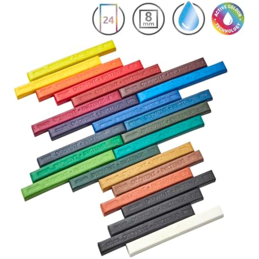 Derwent Inktense Blocks 24 Tin, Set of 24 Water-Colours, 8mm Block, Water-Soluble, Ideal for Drawing, Colouring, Crafts & Painting on Paper & Fabric, Professional Quality (2300443)