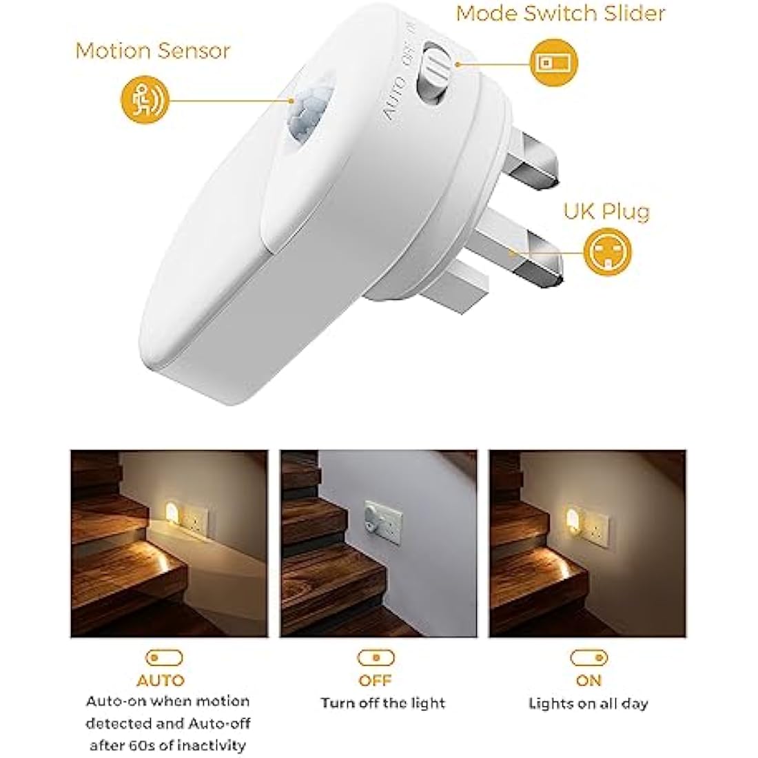 LOHAS-LED Motion Sensor Night Light Plug into Wall, 2 Pack, Motion Sensor Lights Indoor, Warm White 3000K, Plug in Night Light Movement Sensor Light Indoor for Kids Baby Adult Children's Room, Bedroom