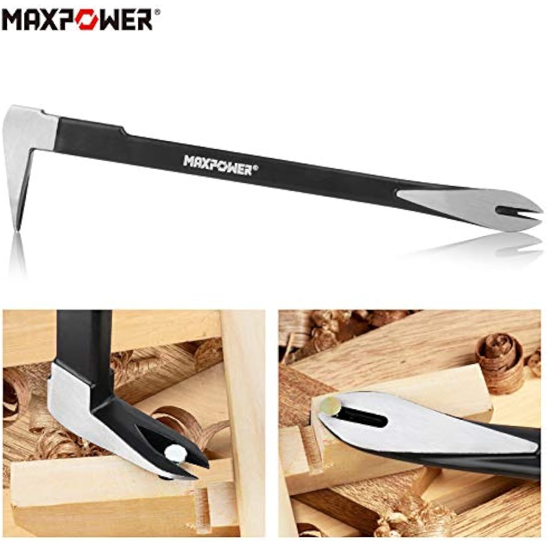 MAXPOWER Pry Bar/Nail Puller Set 4-Piece, 300mm Crowbar Claw Nail Puller, 260mm Wonder Pry Bar Wrecking Bar, 190mm Mini Utility Bar and 250mm Carpenters Pincer