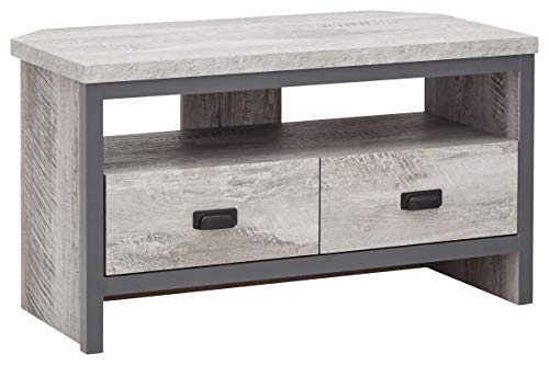 GFW Boston Grey Wood Effect Corner TV Unit with 2 Drawers and Shelf