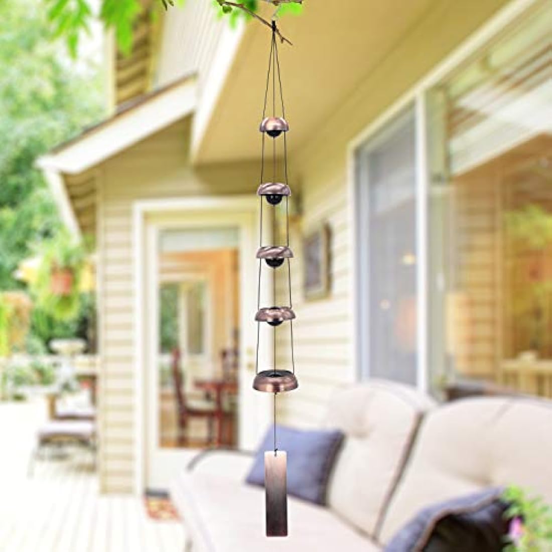 Temple Red Copper Wind Chimes, 3 Bells - Feng Shui Chimes for Garden Outdoor and Porch