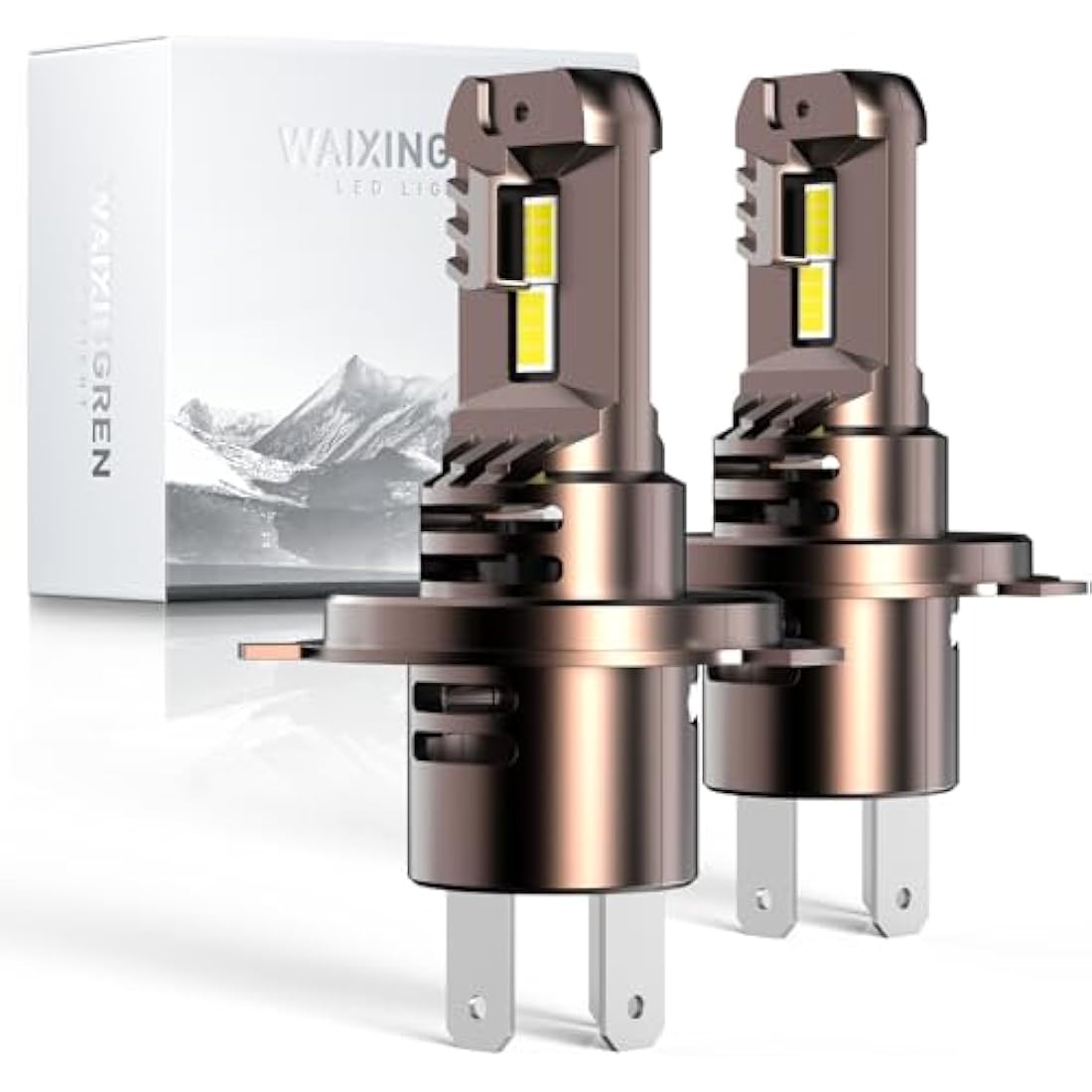 WAIXINGREN H4 Led Headlight Bulbs, 6500K Cool White, 60W 26000LM H4 Headlight Bulbs led with Fan, No Adapter Required, Plug and Play Easy Installation, Pack of 2 (H4/9003/HB2)