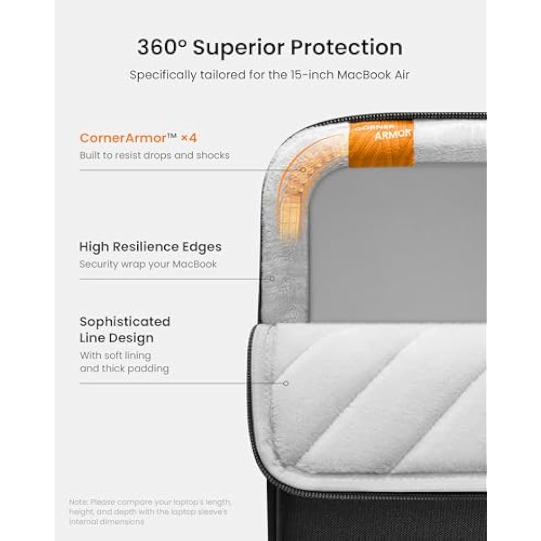 tomtoc 360 Protective Laptop Sleeve Set for 15-inch New MacBook Air M4/A3241 M3/A3114 M2/A2941 2025-2023, 15-inch MacBook Pro A1990 A1707, Water-Resistant Laptop Case Bag with Accessory Pouch