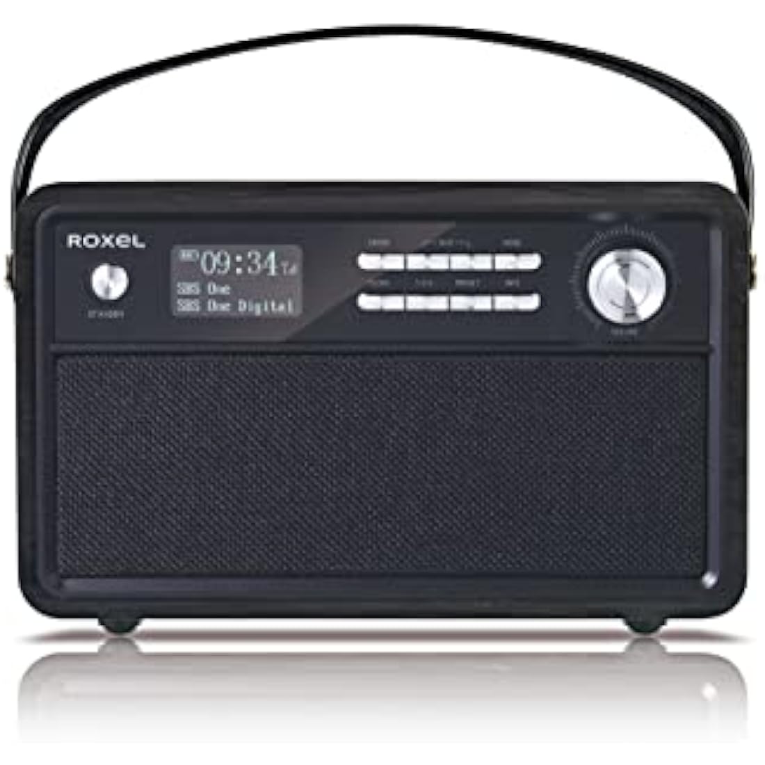 Roxel Retro D1 Vintage DAB+/FM Radio Wireless Speaker | Bedside Alarm Clock with Sleep Function. Rustic Exterior, Mains and USB Rechargeable, TF card, AUX and USB Compatible (Black)
