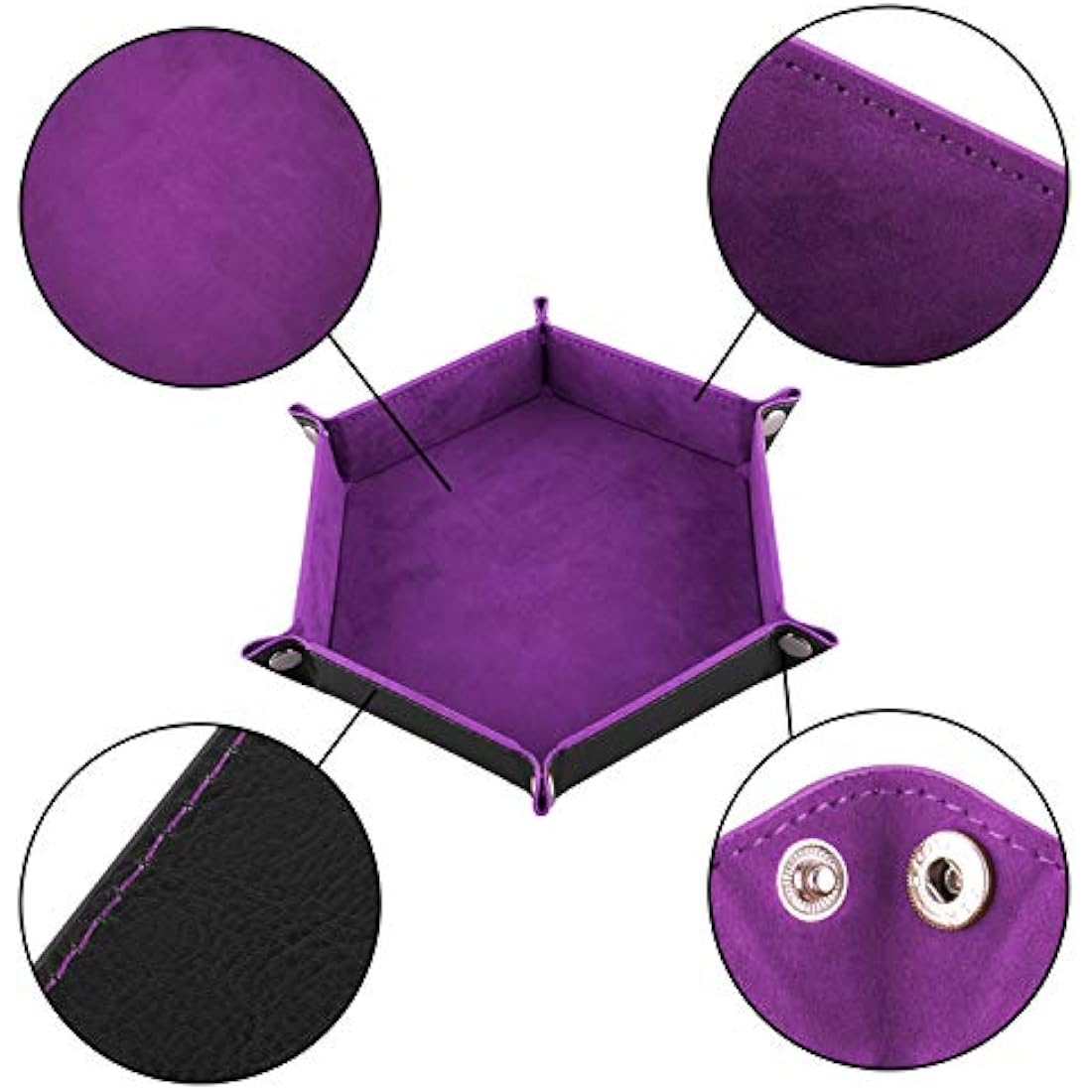 SIQUK 4 Pieces Dice Tray Hexagon Folding PU Leather and Velvet Dice Tray for RPG DND and Other Dice Games, 4 Colours