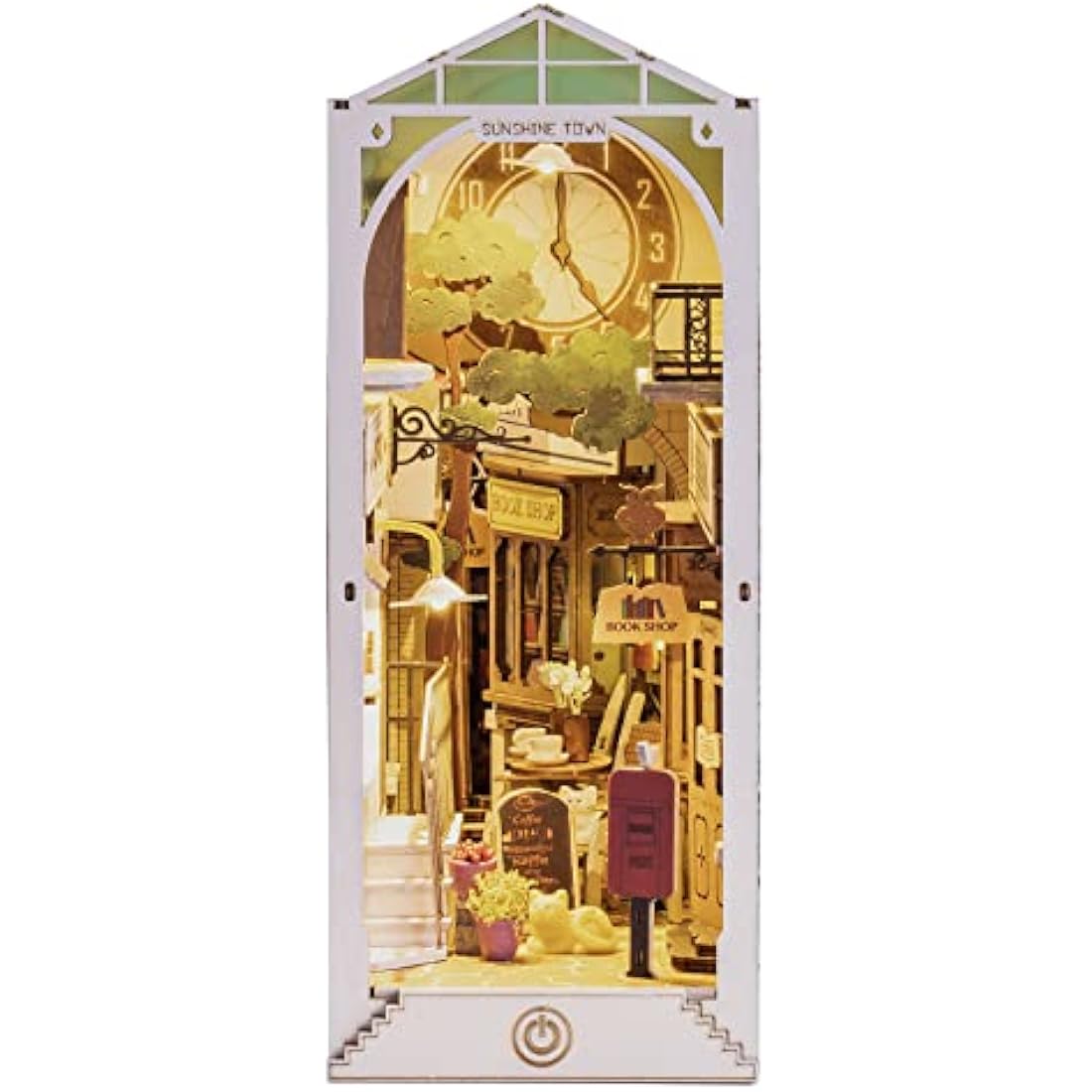 ROBOTIME Wooden Book Nook Dollhouse Kit, DIY Wall Hanging Miniature Room, Puzzle House Model Building Kits with LED Lights, Home, Bookshelf Decor (Sunshine Town)