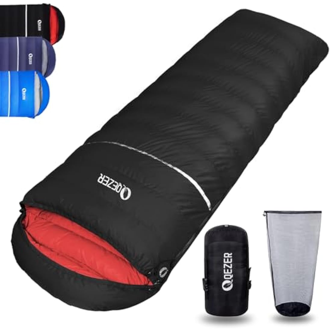 QEZER Down Sleeping Bag,Lightweight Rectangular Winter Sleeping Bag [1180g/1860g] for Adults and Kids 4 Season Camping, Hiking,Warehouse and Moutaineering Outdoor