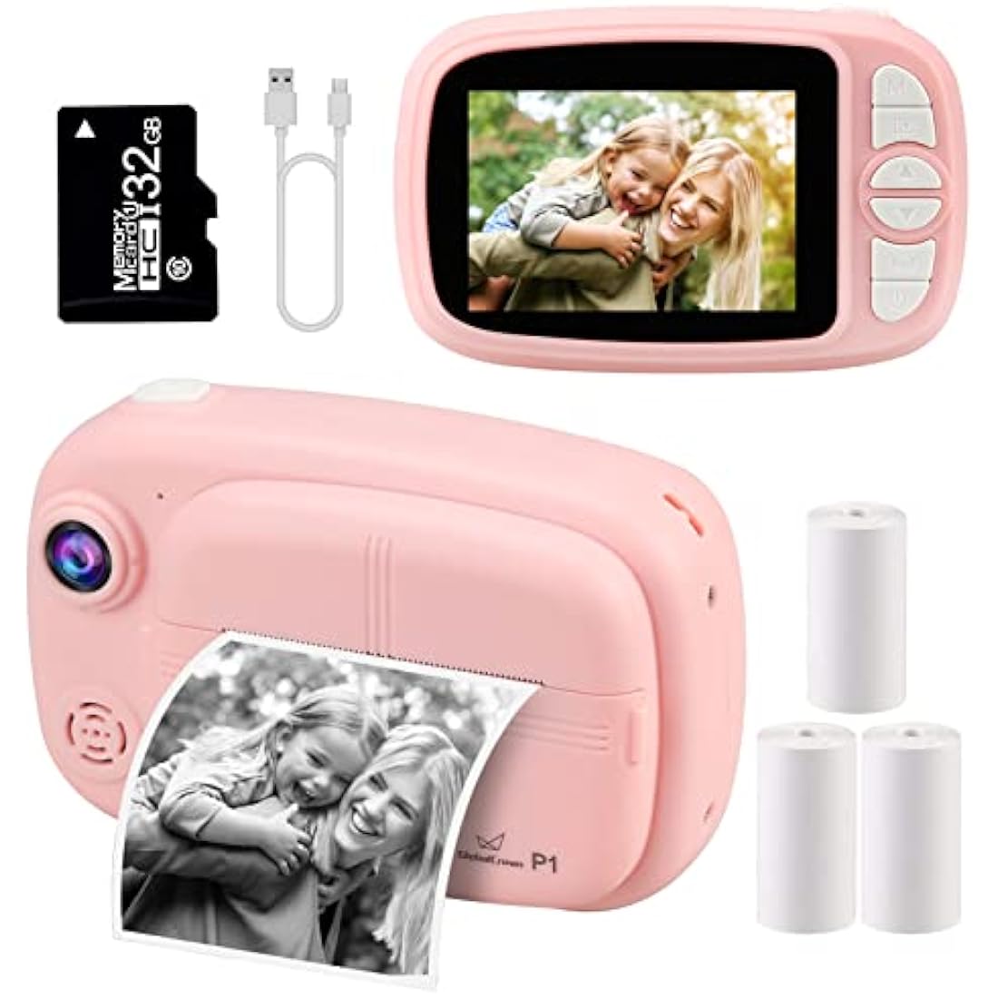 GlobalCrown Instant Camera for Kids,Camera Instant Print 3.5 Inch Screen Video Child Digital Print Photo Gifts for Boys Girls (Included 4 Rolls of Printing Paper and 32GB Card)