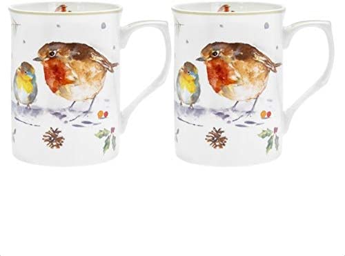 The Leonardo Collection LP52105 Winter Robins Mugs (Set  2, Fine China, Boxed