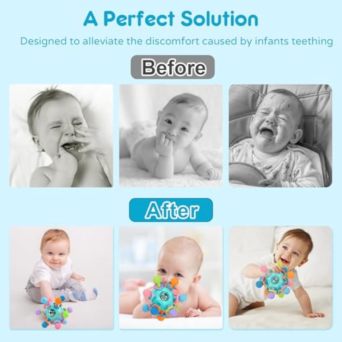 Baby Toys 0-6 Months Sensory Montessori Toys for Babies 6-12 Months Baby Rattle Teether Toy Shaker Grab Spin Newborn Toy Gift for 8 9 Month Babies Toddler Boys Girls Christmas(Blue)