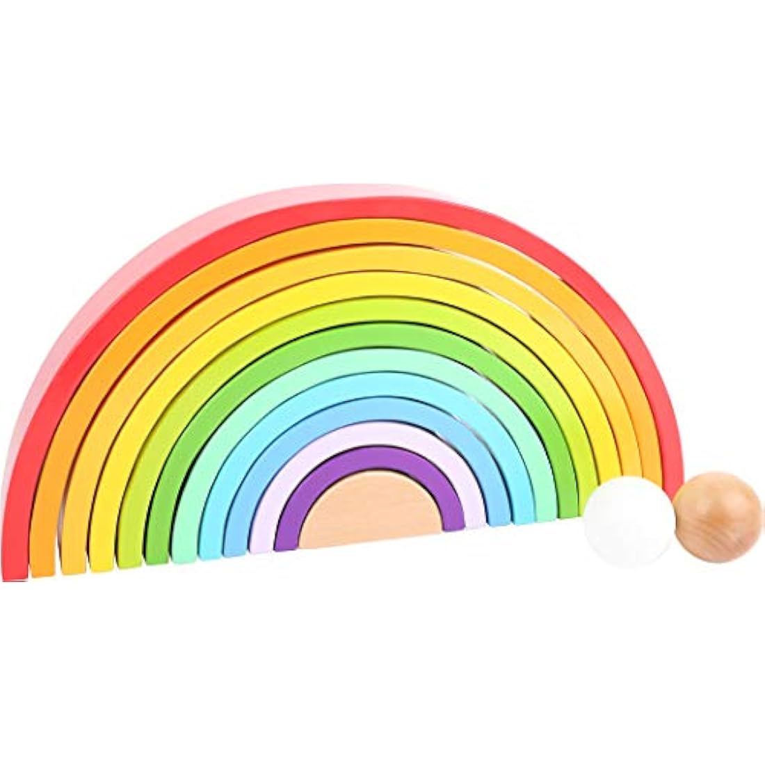Small Foot 11412 XL Rainbow Wooden Building Blocks, 12-Piece Arch with 2 Balls for Kindergarten and Education Toys, Multicolored