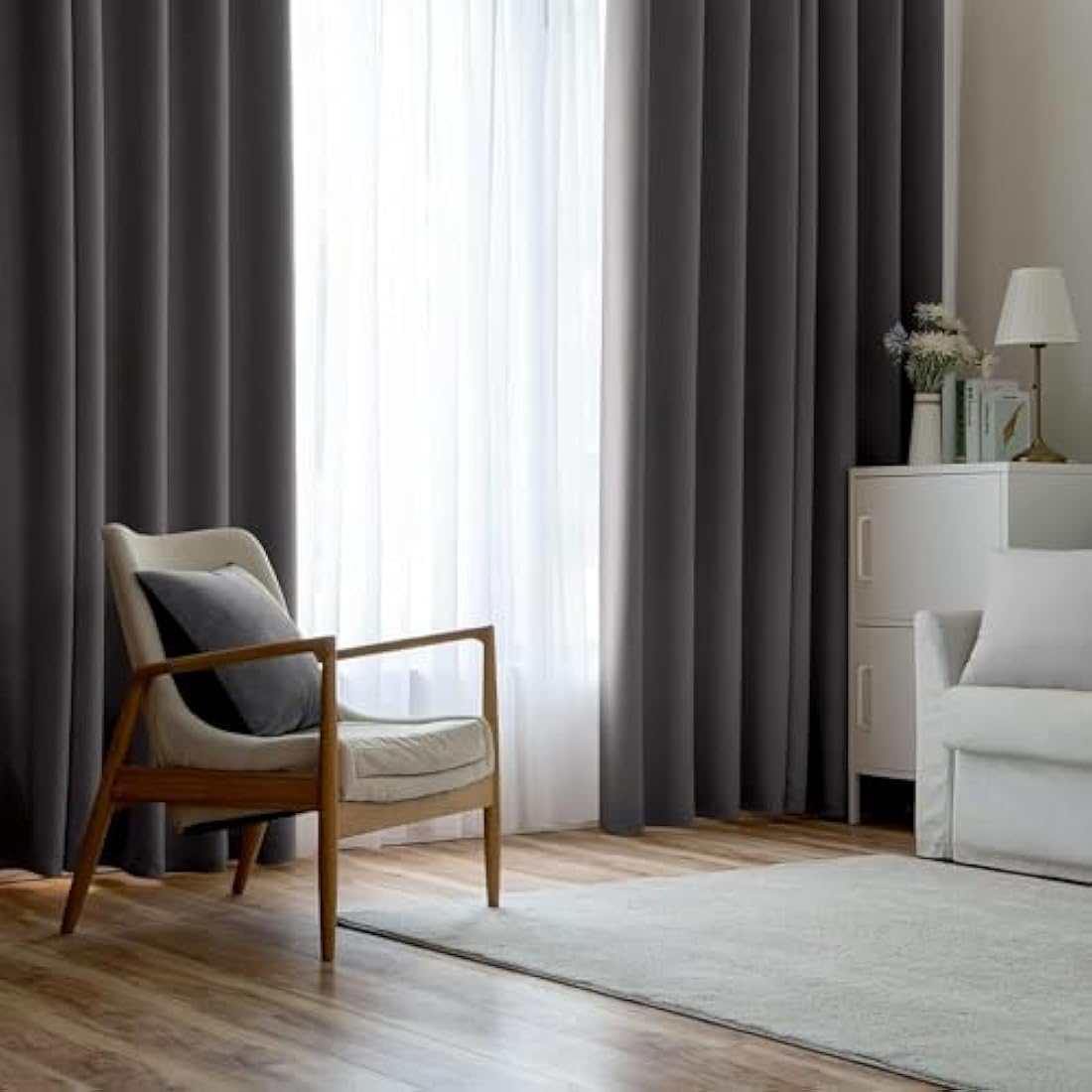MIULEE Grey Blackout Curtains for Living Room 2 Panel Set, Premium Eyelet Curtains for Bedroom, Thermal Insulated Window Curtain Drapes, Black Out Curtain 54 Drop, Each Panel 66 x 54 Inches