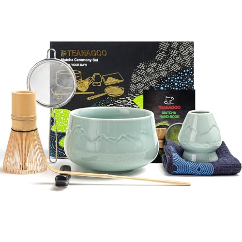 TEANAGOO Matcha Set (7pcs) Matcha Whisk Mtacha Kit Matcha Bowl with Pouring Spout Bamboo Matcha Whisk (Chasen) Scoop (chashaku) Whisk Holder. N26,