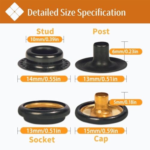 SUNAROC 100 Sets Press Studs Snap Fasteners, Poppers Fasteners 15mm Metal Snaps Canvas Snaps for Clothing Leather Boat Cover Fabric