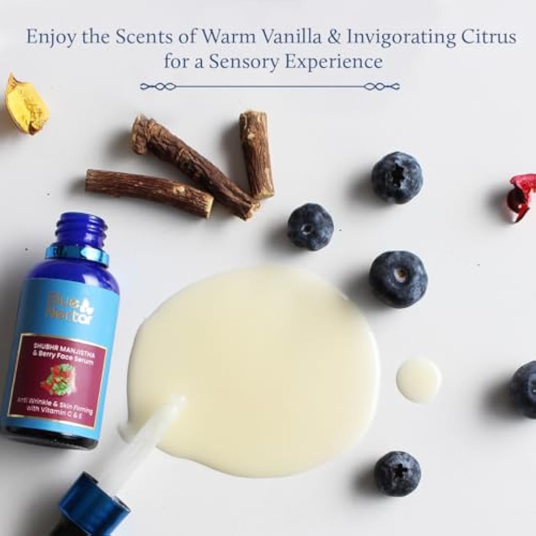 Blue Nectar Manjistha Vitamin C Face Serum for Anti Wrinkle| Advanced Anti Aging Formula with Power of Vit C & E |For Glowing Skin with Radiant Berries (13 herbs, 30 ml)