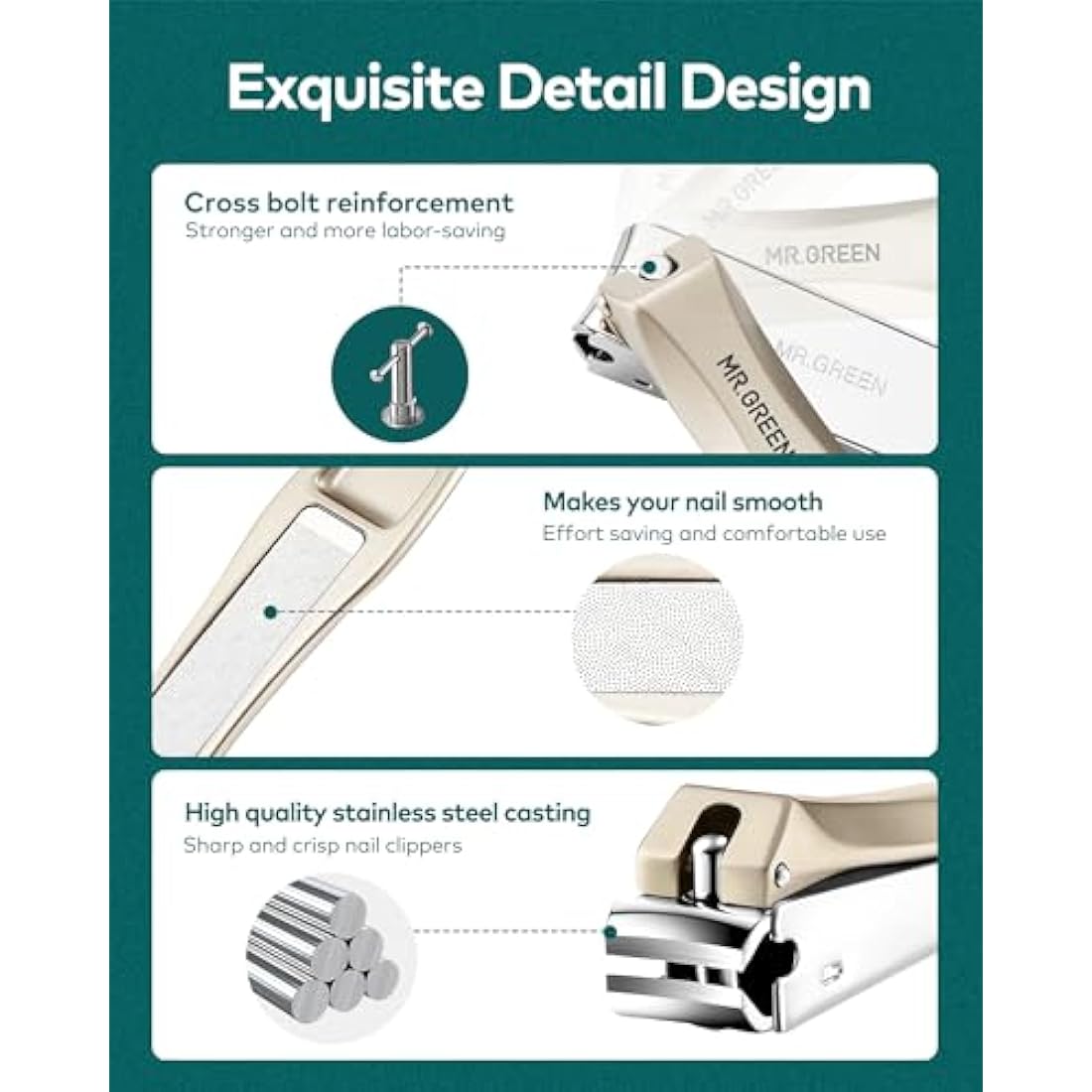 MR.GREEN 3pcs Nail Clipper Set, German Stainless Nail Clippers with Nail File& Catcher, Anti Splash Excellent Quality Nail Cutter, Professional Finger&Toenail Clippers with Leather Case for Men& Women