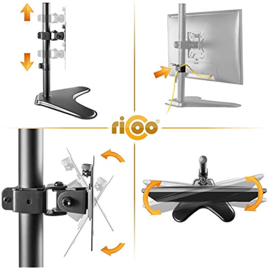 RICOO Single Monitor Stand Tilt Swivel 13-32 Inch TS7211 Universal VESA 75x75 100x100 Mount also Curved Screens Computer Monitor Bracket