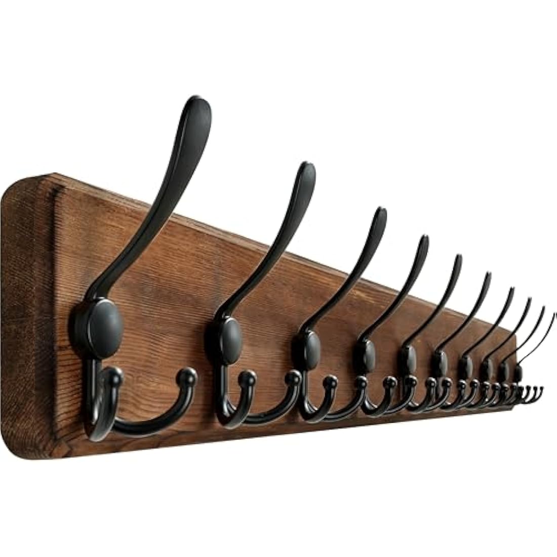 WEBI Coat Rack Wall Mounted,98cm Long,Wood Coat Hooks Wall Mounted,Coat Hanger Wall,Hook Rack Rail,10 Triple Hooks for Hanging Coats,Clothes,Jacket,Hats,Rustic Brown