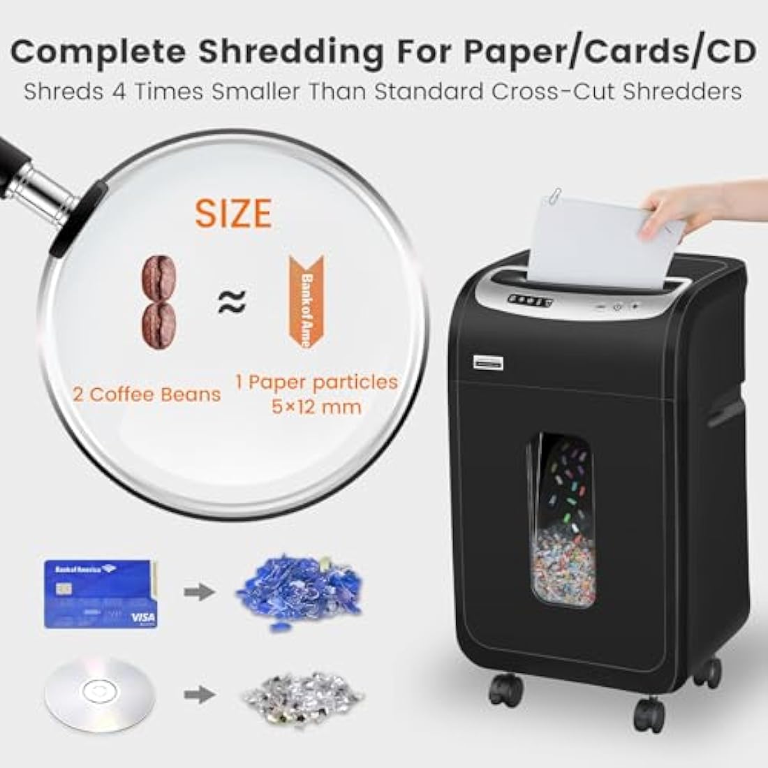 VidaTeco Mirco-Cut Paper Shredder Heavy Duty, 18-Sheet Shreds Paper/Card/Staple/Clip Paper Shredder for Home Office Use, Security Level P-4 Jam Proof System 30L Pullout Basket and Wheels