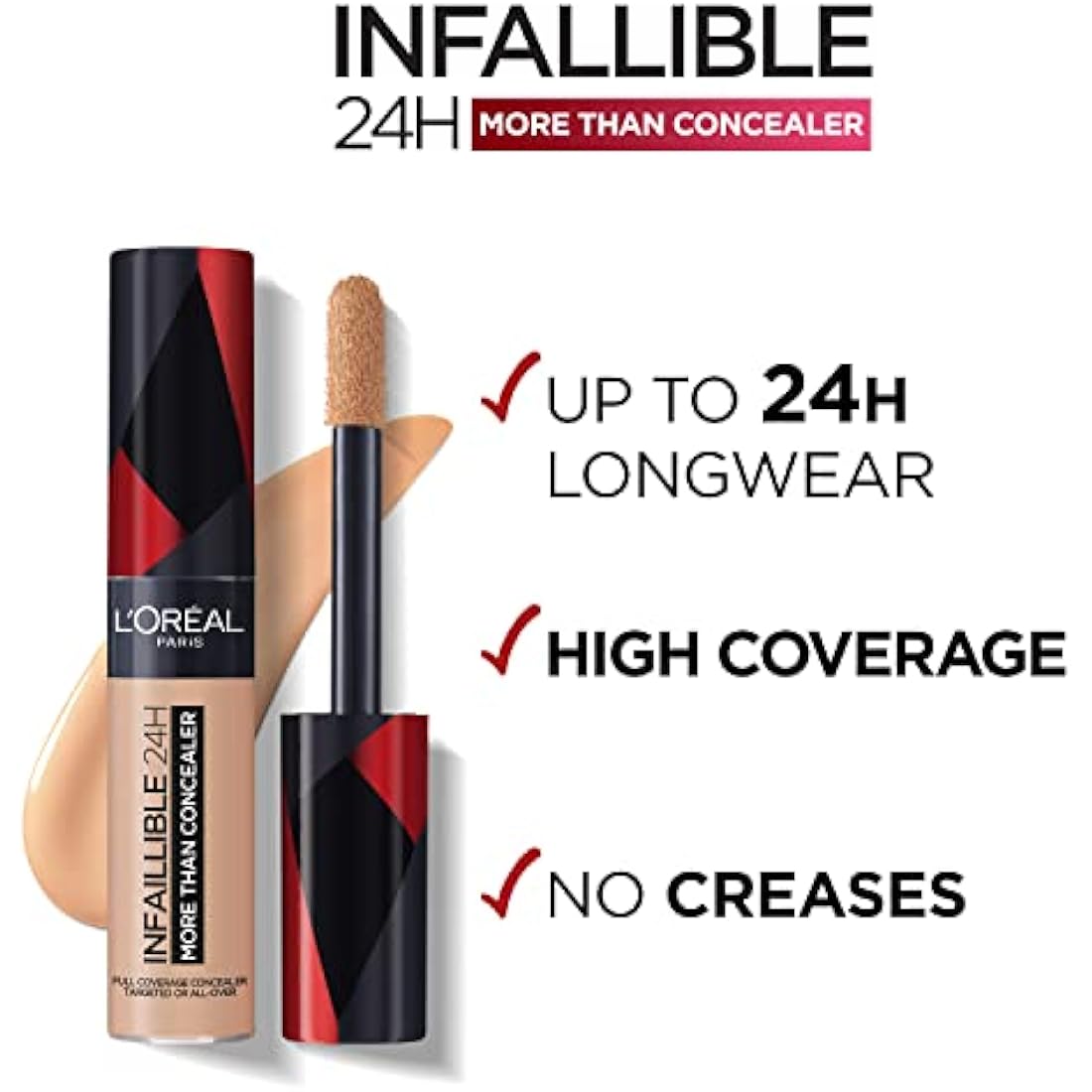 L'Oréal Paris Infallible 24H More Than Concealer, Full-coverage, Longwear and Matte Finish, 329 Cashew
