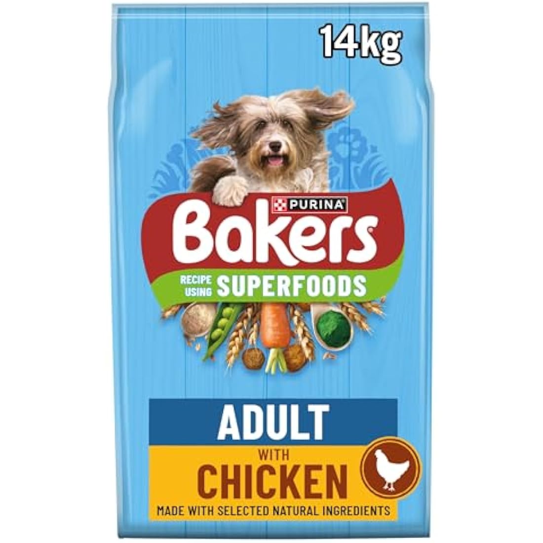 Bakers Adult Dry Dog Food Chicken and Veg 14 kg, Packaging May Vary