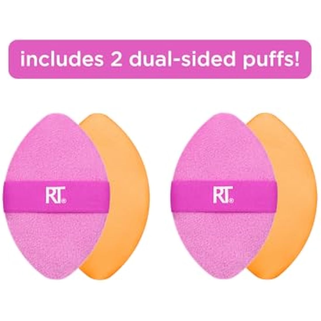 Real Techniques Miracle 2-In-1 Powder Puff, Dual-Sided, Full-Size Makeup Blending Puff, Reversible Elastic Band, Precision Tip Makeup Sponge and Powder Puff, For Liquid, Cream and Powder, 2 Count