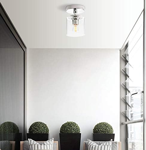 Yosoan Industrial Glass Ceiling Lights, Edison Pendant Light Fitting, Flush Ceiling Light Fixture, E27 Srew (Chrome)