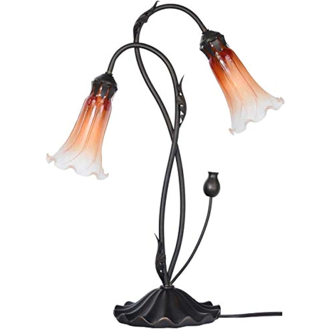 Bieye L30698 Lily Flower Blown Glass Accent Table Lamp for Living Room Bedroom Decoration (2-Light, Orange)