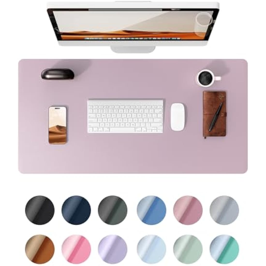 YSAGi Leather Desk Mat, Large Mouse Mat, Non-Slip Desk Pad, Waterproof PU Leather Table Protector Writing Pad for Office and Home (90 x 43 cm, Grayish Lavendar)