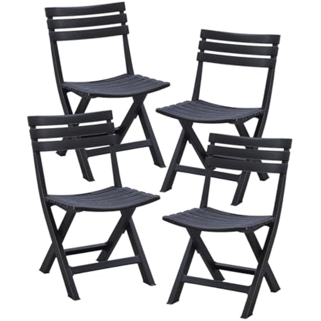 BOOSDEN Folding Plastic Chairs 4 Pack, Foldable Patio Stackable Chairs with Backrest for Outdoor Indoor Camping Picnic Dining Party Wedding Event Black
