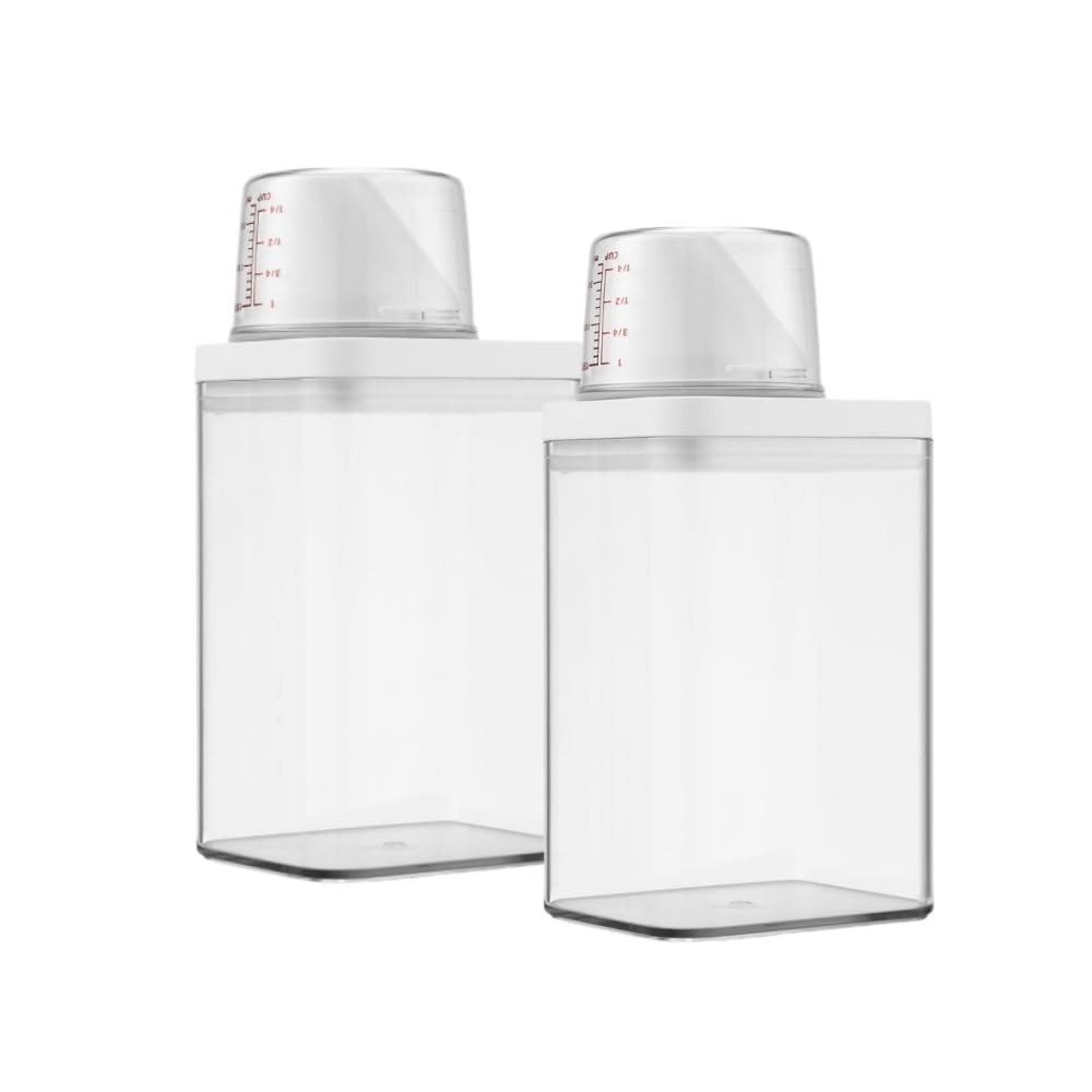GYWHOOFT 1100ML Washing Powder Storage Box, 2 Pieces Container for Detergent Powder, Container with Measuring Cup Dispenser Detergent Washing Machine,