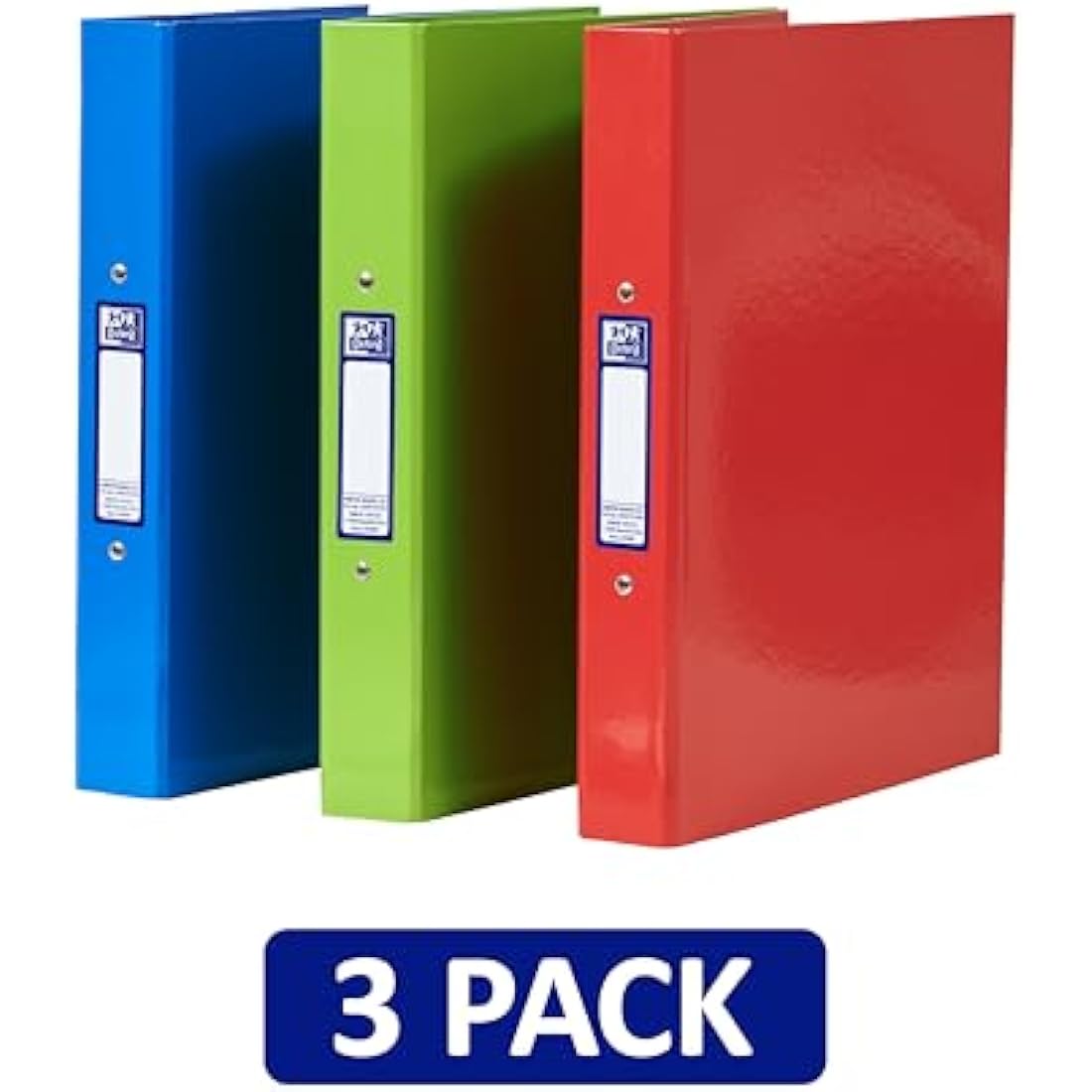 Oxford A4 Ring Binders, Red/Green/Blue, Pack of 3 Folders 40mm