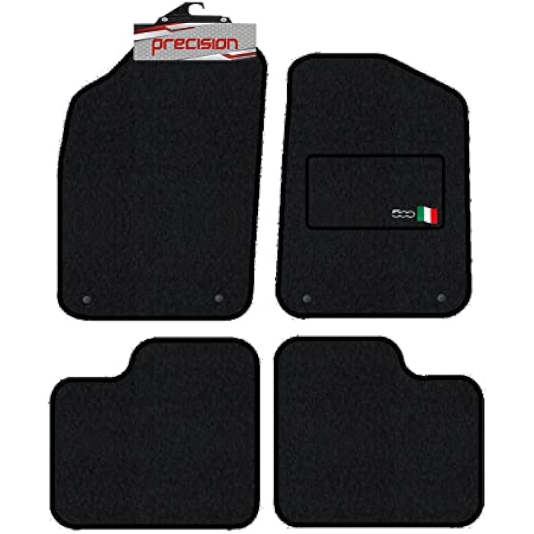 Precision Black Car Mats with 500 Logo & Silver Twist For Fiat 500 (2013-2020) - SSQ50064ST
