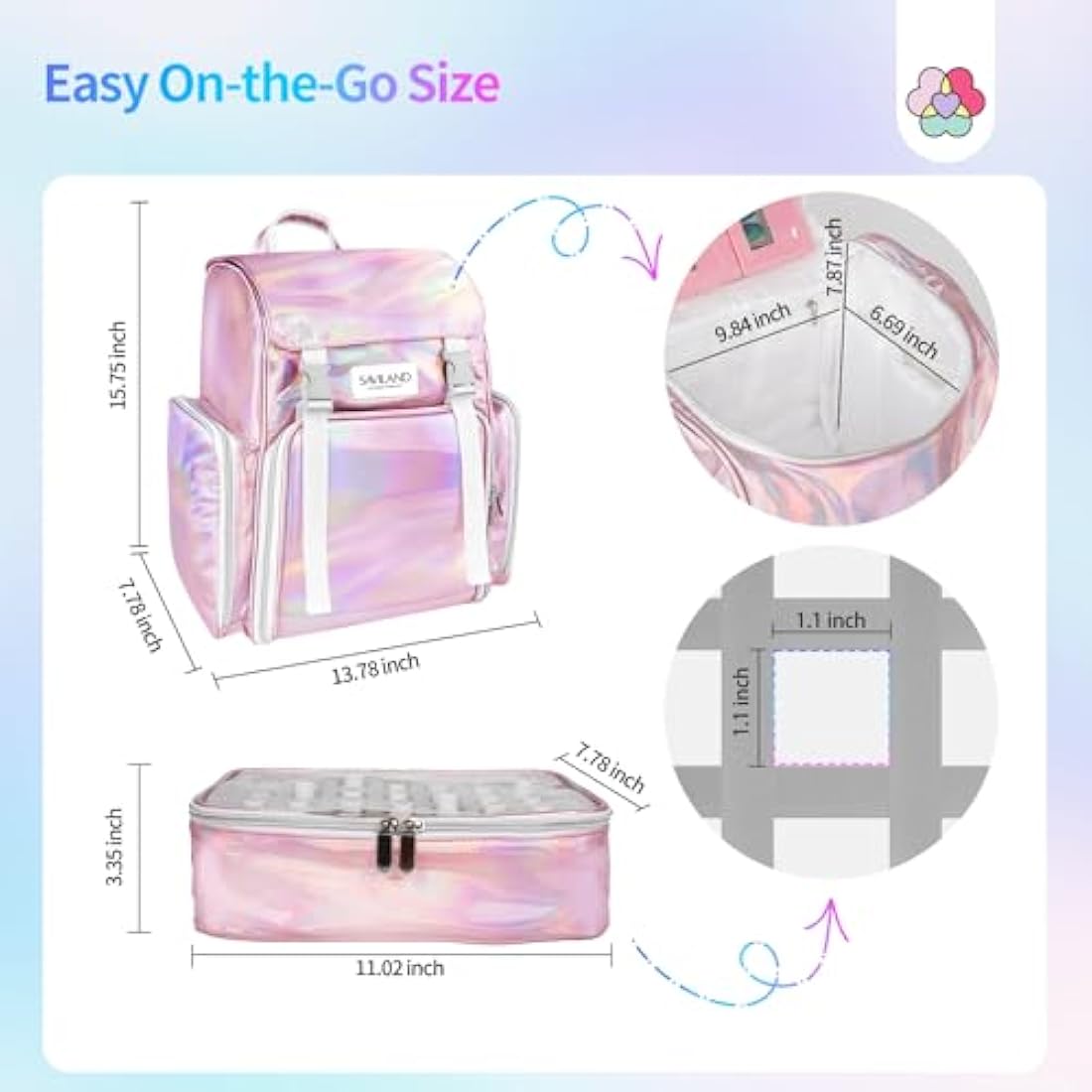 Saviland Nail Polish Organizer Bag: PU Leather Nail Kit Organizer Holds 70 Bottles (15ml-0.5 fl.oz) and Nail Lamp, Portable Nail Polish Storage Carrying Case Nail Organizers and Storage for Nail Tech