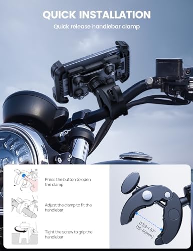Lamicall Motorbike Phone Holder [Dual Anti-Shock] - 2025 Motorcycle Phone Mount, Universal Bike Phone Holder for iPhone 16 15 14 13 12 11 Pro Max Plus Mini, Samsung S23, 4.7-6.7" Phone - Black