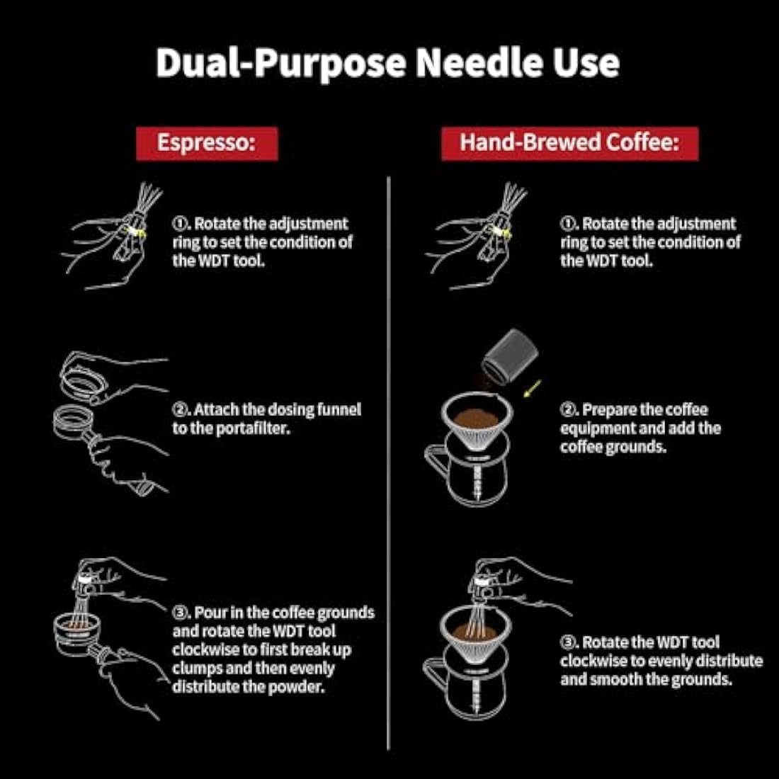 MHW-3BOMBER Wdt Tool 2.0, Adjustable Range Coffee Distribution Tool Coffee Stirrer 8 SUS304 Needles 0.4mm, Magnetic Stand Storage with 6 Replacement Needles Model: T6126-OS