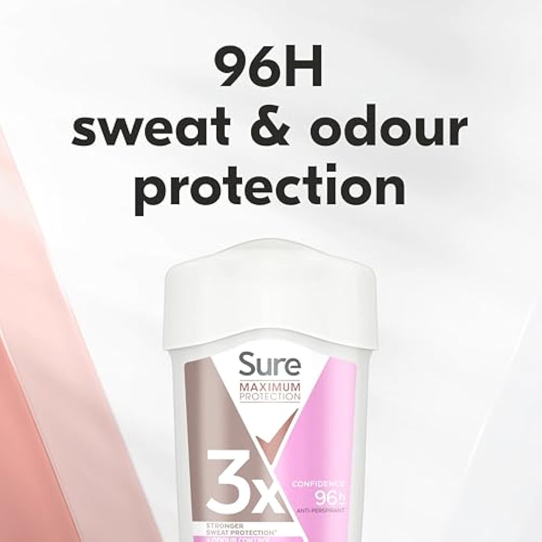 Sure Maximum Protection Confidence Anti-Perspirant Cream Women's Deodorant Stick with 3x stronger* sweat protection for 96 hour sweat and odour protection 6x 45 ml