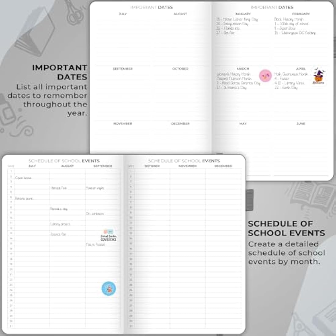 Clever Fox Teacher Planner – School Year Planner with Calendars & Lesson Plans – Teacher Plan Book for Classroom & Homeschool Organization - Undated, A5 Size, Hardcover (Grey)