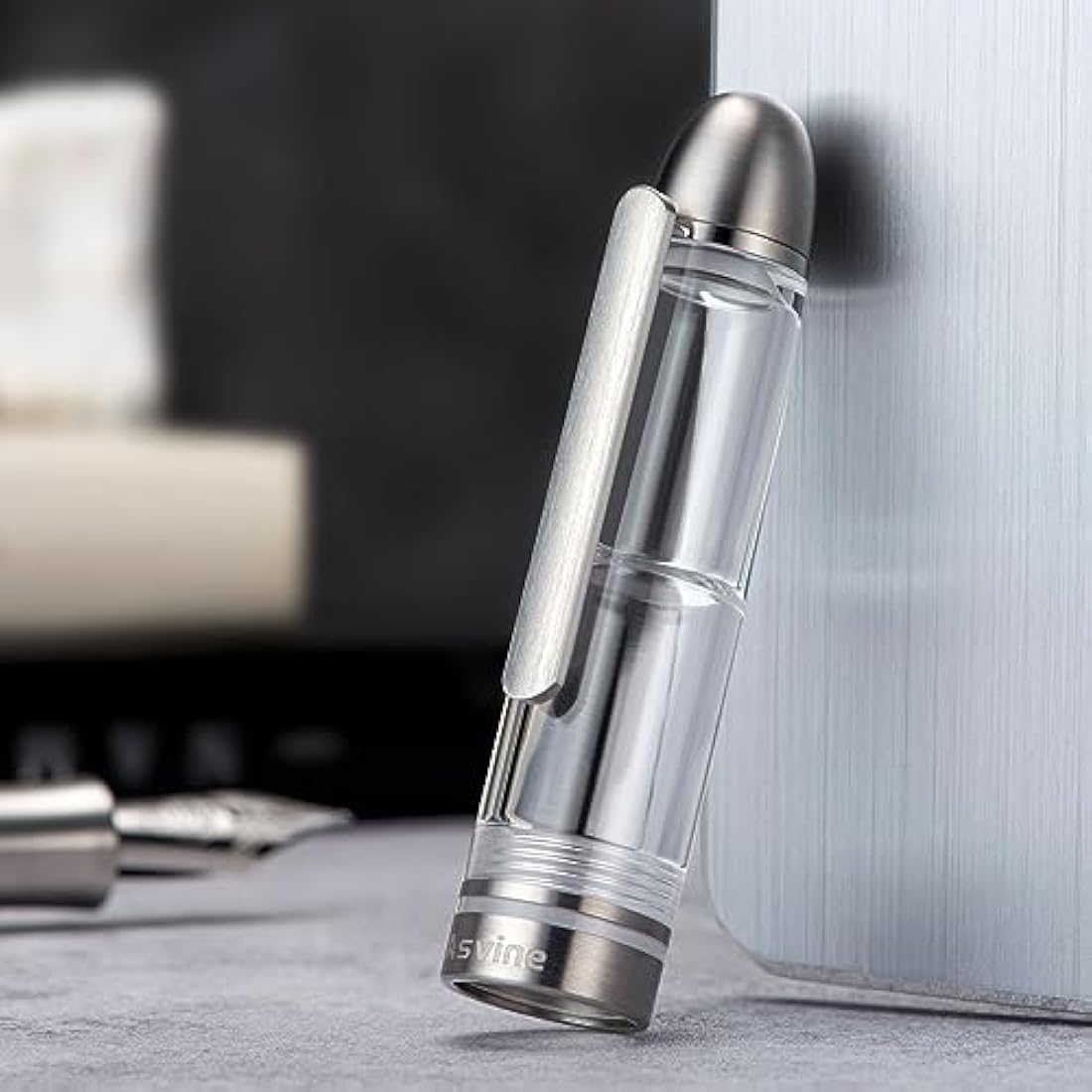 Asvine P36 Titanium Fountain Pen Piston Filling, Bock Fine Nib Clear Transparent Acrylic Smooth Writing Pen Case Set, Torpedo shape
