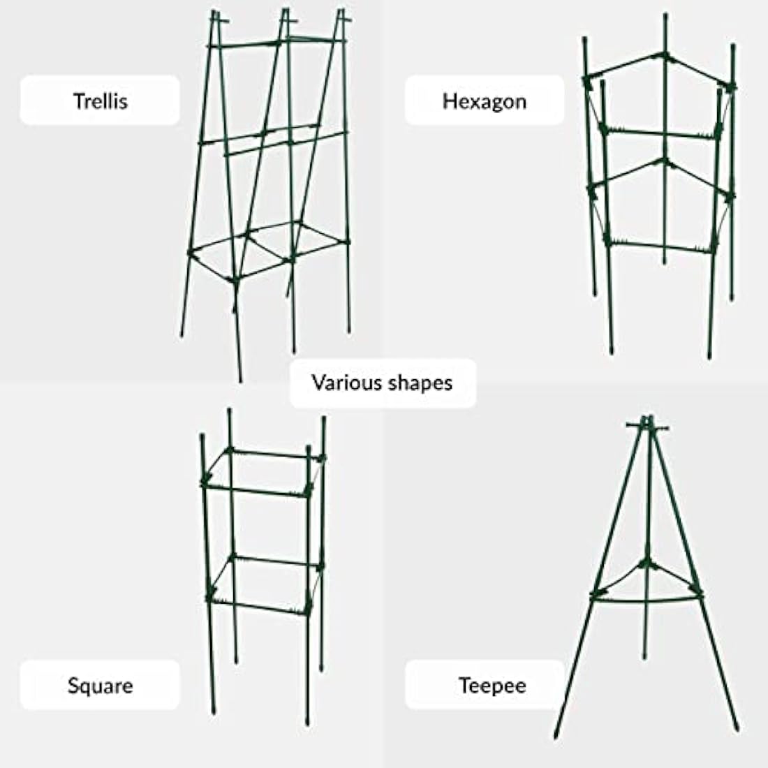 LeafImpact 4-Pack Adjustable Metal Tomato Cage | Green | Plant Support Cage | Square, Hexagonal, Teepee | For Vertical Climbing Plants & Vegetables