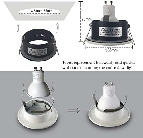 4XSweier LED Recessed IP65 Waterproof Downlight with LED GU10 Cool White 6000K GU10 Base for Bathroom and Kitchen Ceiling Spotlight, Downlight Cutout 68mm Non Dimmable