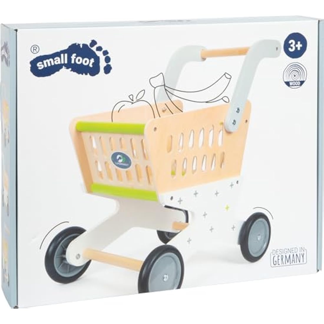 small foot 11161 Wooden shopping trolley, accessory for shop and role play, from 3 years old