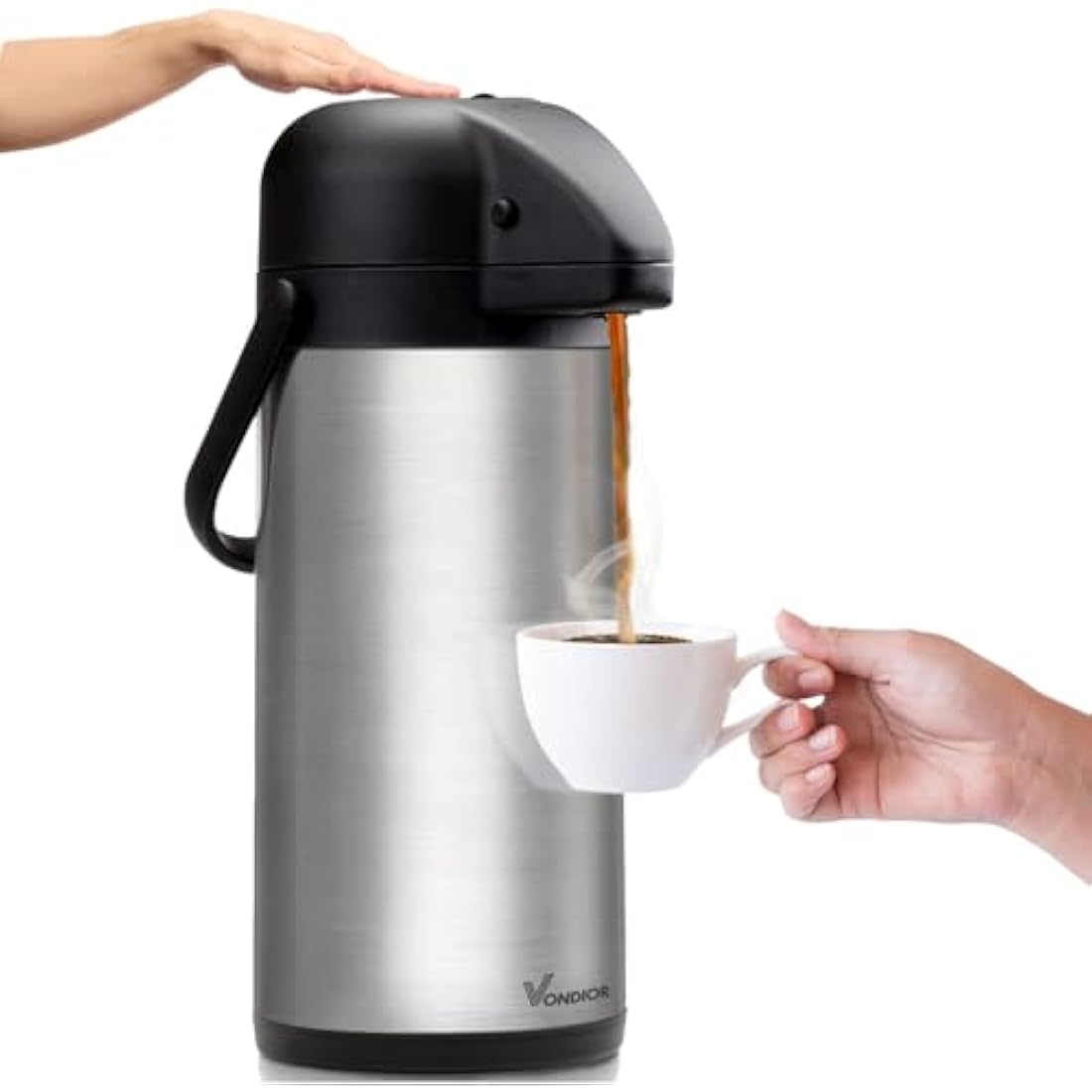 Vondior Thermal Coffee Carafe Jugs 1.9L, Insulated Pump Coffee Pot Stainless Steel, Vacuum Jug Teapot for Hot/Cold Water, Party Chocolate Drinks