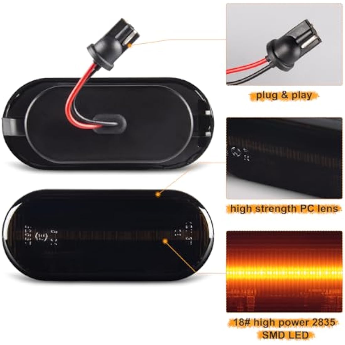 OZ-LAMPE Side Indicator, Dynamic LED Side Marker 18 SMD Amber Turn Signal Light Error Free Smoke For Fiesta C-Max Focus Fusion Galaxy Bora Golf Jetta Passat Polo Sharan Vento Ibiza Leon Citigo Felicia