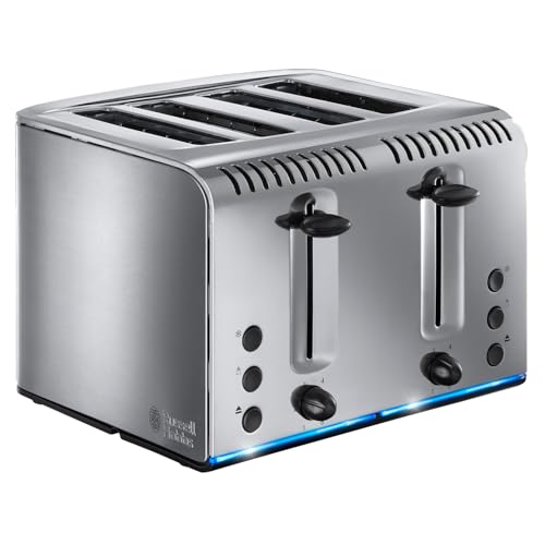 Russell Hobbs 4 Slice Buckingham Toaster with Fast toast technology - (Blue light strip indicates toasting, Independent & Extra wide slots, 2400W,