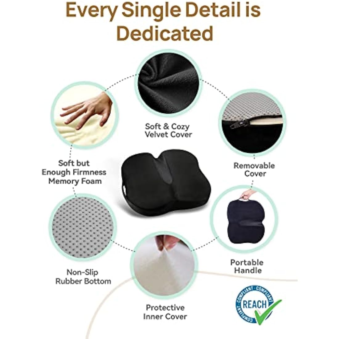 Travel Ease Ergonomic Seat Cushion, Premium Memory Foam Chair Pad with Anti-Slip Base for Long Hours Sitting Comfort, Hip Support Pillow for Office Chair, Car Seat, Gaming Chair (Black)
