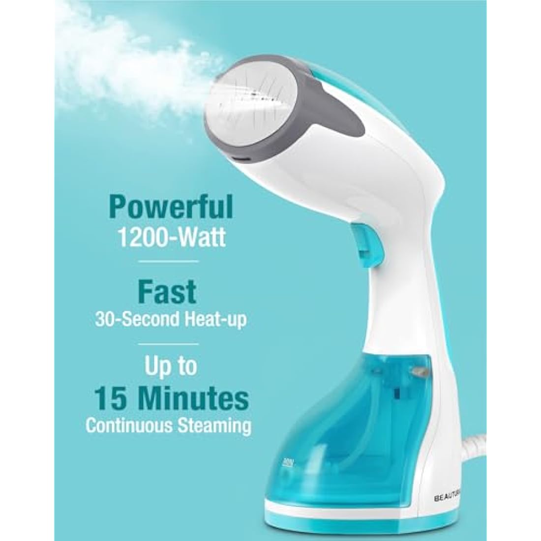 BEAUTURAL Clothes Steamer, Portable Handheld Steamer, Garment Fabric Wrinkles Remover, 30-Second Fast Heat-up, Auto-Off, Large Detachable Water Tank