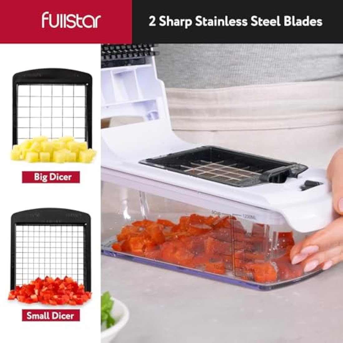 Vegetable Chopper Vegetable Cutter - Veggie Onion Salad Food Chopper Manual - Potato Chipper - Veg Chopper and Dicer - Kitchen Tools & Gadgets (9-in-1 White)