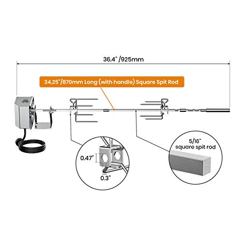 onlyfire BRK-6045 Stainless Steel Grill Rotisserie Kit 40LB UK motor fits for Weber Spirit 200/300-Serie & Spirit II 200/300-Serie Gasgrills